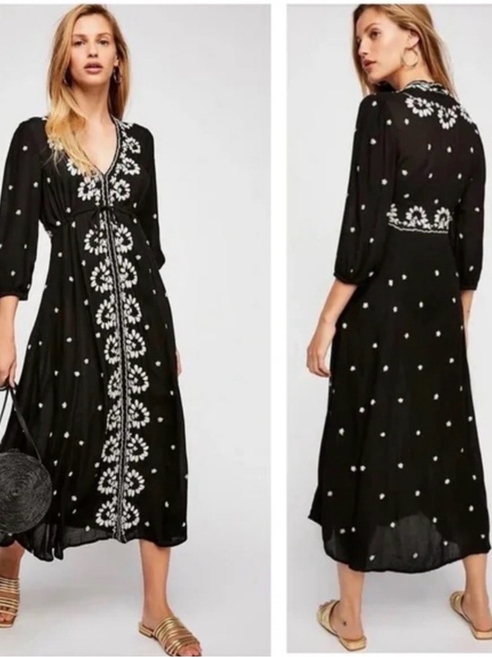 Free People Black Embroidered Maxi Dress with White Floral Detail - Picture 4 of 7